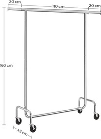 Nagy teherbírású fém ruhatartó kerekekkel, 130 kg-ig terhelhető,  hossza 110-150 cm