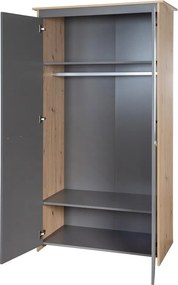 Antracitszürke-natúr színű gyerek ruhásszekrény tölgyfa dekorral 50x190x96 cm Anna – Roba