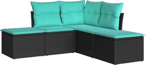 vidaXL 5 részes fekete polyrattan kerti kanapészett párnákkal