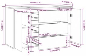 betonszürke szerelt fa tálalószekrény 3 fiókkal 120x41x75 cm