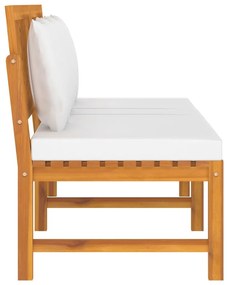 Tömör akácfa kanapé krémszínű párnákkal 200 x 60 x 75 cm