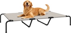 PawHut kültéri emelt kutyaágy nagytestűeknek — légáteresztő Texteline háló és porfestett acél váz, hordozható — 152 x 94 x 23 cm, bézs | Aosom