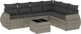 vidaXL 7 részes szürke polyrattan kerti ülőgarnitúra párnákkal
