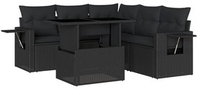 6 részes fekete polyrattan kerti ülőgarnitúra párnákkal
