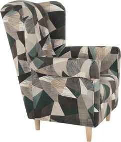 Füles fotel, szövet barna-zöld minta, CHARLOT