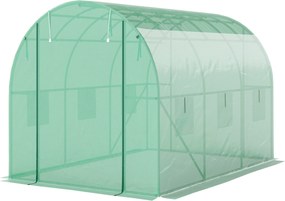 Outsunny Üvegház 200x300x200 cm Polietilén Üvegház Paradicsomház Ajtóval, 6 Ablakkal, Galvanizált Acél Fólia Alagút, 170 g/m² PE, Stabil Növényalagut,