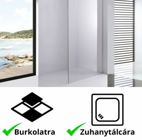 Stuxi Milano Walk-in zuhanyfal, 120x200 cm, 8 mm vastag vízlepergető biztonsági üveggel, 200 cm magas, króm profillal és távtartóval