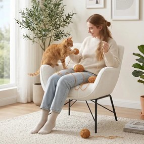 HOMCOM Modern lounge fotel, integrált karfákkal, fém lábakkal, 69 x 68 x 78,5 cm, krémfehér
