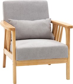HOMCOM Modern Karosszék Bársonyos Kárpittal és Fa Vázzal, Hálószobai és Nappali Karosszék Extra Párnával, 68x75x78 cm, Szürke | Aosom