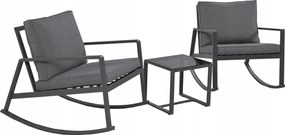 2 db hintaszék dohányzóasztal üveggel, terasz kerti bútor szürke