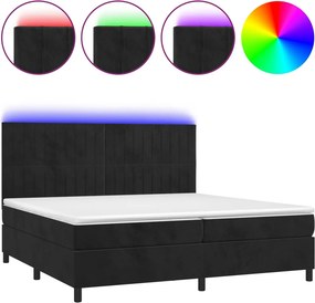 vidaXL fekete bársony rugós és LED-es ágy matraccal 200x200 cm