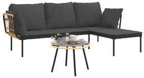3 részes polyrattan kerti ülőgarnitúra sötétszürke párnákkal