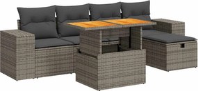vidaXL 6 részes szürke polyrattan akácfa kerti ülőgarnitúra párnákkal