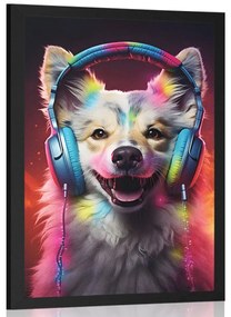 Plakát kutya fülhallgatóval