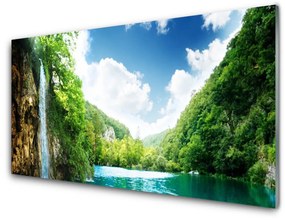 Akril üveg kép Forest Lake Mountain Nature 100x50 cm