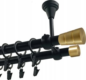 Dupla függönykarnis, Fém, Mennyezeti, 19+19 mm, Matt Fekete, 140 cm, Walec Basic Gold