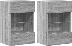 vidaXL 2 db szürke sonoma fali szekrények LED világítással TV-hez 40x30x60,5 cm
