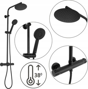 Zuhanyszett Termosztáttal Fekete Fali Rea Bliss Esővízgyűjtő 20cm