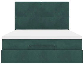Ottomán ágykeret matracokkal sötétzöld 140x190cm bársony