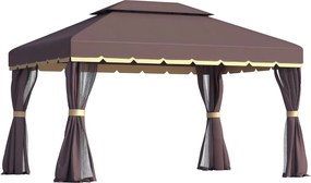 Outsunny 4x3m Alumínium Kerti Főzőhelyszín Szellőző Tetővel, 4 Oldali Függönnyel, 4 Szúnyoghálóval és 8 Leeresztő Nyílással Kültéri Rendezvényekhez Ba