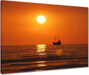 Vászonkép 80x60 Naplemente hajóval
