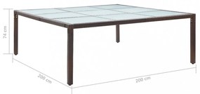 barna polyrattan kerti étkezőasztal 200 x 200 x 74 cm