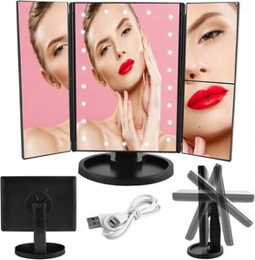 Állítható, forgatható, kihajtható LED-es tükör, fekete