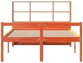 viaszbarna tömör fa könyvespolcos ágy matrac nélkül 135 x 190cm