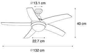 Okos mennyezeti ventilátor fekete fa mintával 132 cm LED-del, fényerőszabályzóval és távirányítóval - Cool