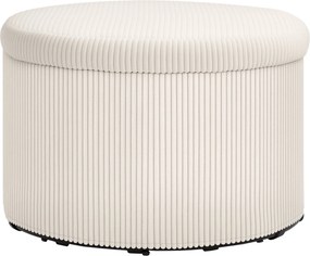 HOMCOM Tárolós Puff Ülőke Fedéllel, Kerek Párnázott Lábpihentető Kordbársony Kinézettel, Nappaliba, Hálószobába 60 x 60 x 41 cm Bézs | Aosom