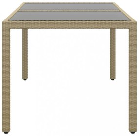 bézs polyrattan és edzett üveg kerti asztal 150 x 90 x 75 cm