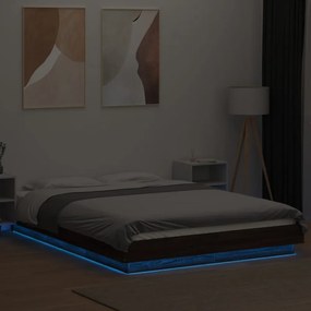barna tölgyszínű szerelt fa ágykeret LED-del 120 x 200 cm