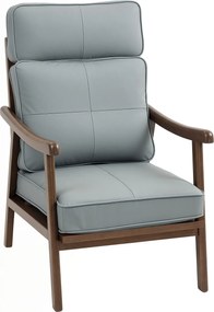 HOMCOM Kárpitozott Karosszék PU Kárpitozással és Fa Kerettel, Vastag Párnázott Üléssel, Magas Támlával, 150 kg Teherbírású Olvasószék a Nappaliba és H