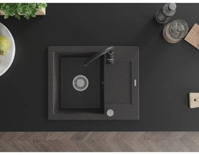 Mexen Enzo, gránit mosogató 576x465x174 mm, 1 kamrás, fekete Telma csaptelep, fekete foltos, 6506-76-670200-70