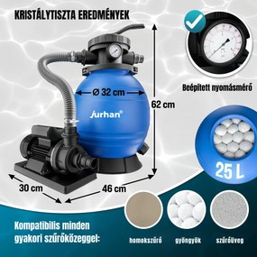 AQUA homokszűrő medencéhez, 10 200 l/h, kék Jurhan