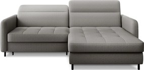 Szürke bársony kinyitható-tárolóhelyes sarokkanapé (jobb oldali-heverő résszel) Gomsi – ELTAP