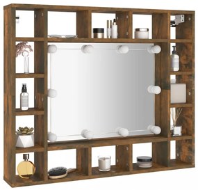 füstös tölgy színű tükrös szekrény LED-ekkel 91 x 15 x 76,5 cm