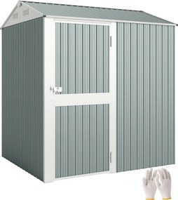 Outsunny fém szerszámos fészer 3,5 m² – magas, zárható kerti tároló kontyolt tetővel, szellőzőkkel és kesztyűvel, 209 × 177 × 236 cm, világosszürke |