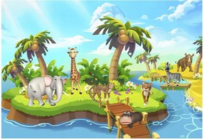 Gyerek fotótapéta állatok víz fák 254 x