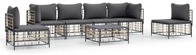 7 részes antracitszürke polyrattan kerti ülőgarnitúra párnákkal