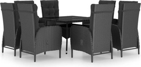 vidaXL 9 részes fekete polyrattan és üveg kerti étkezőgarnitúra