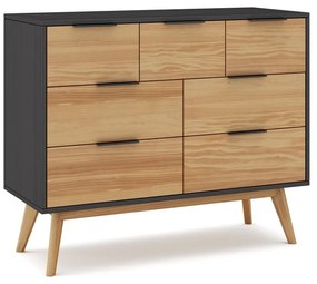 Fekete-natúr színű borovi fenyő alacsony komód 120x83 cm Lavis – Marckeric