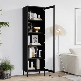 Fekete üveg vitrin nappaliba, fém lábakon LUIGI Modern 500 x 1800 x 350 mm