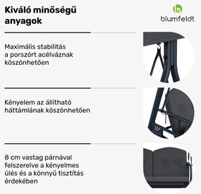 GranSway, hollywoodi hinta, 3 üléses, egyénileg állítható, porszórt acél, időjárásálló