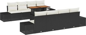 vidaXL Kert étkező szett párnával 9 pcs Fekete és Krém