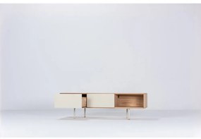Fehér-natúr színű tölgyfa TV-állvány 160x48 cm Fina – Gazzda