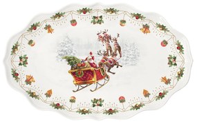 Karácsonyi télapós porcelán ovális kínáló tálca