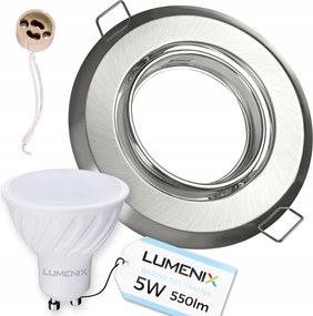 Halogén lámpatest szett Szatén Kerek izzó GU10 Led 5W Semleges