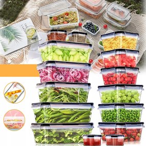 15x Műanyag Ételtároló dobozok Légmentesen záródó fedéllel Szett