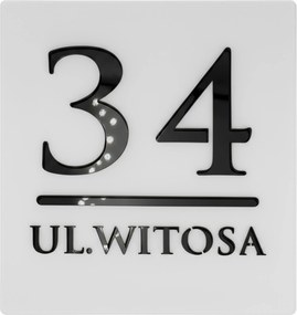 Címtábla Házszámmal És Utcával Modern Fehér Matt Fekete 3D